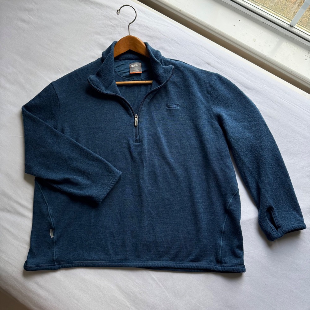 Icebreaker Merino Wool Quarter Zip Pullover Blue Mens XL Quality Quiet Luxury